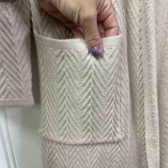 Magnolia Grace Callie Structured 2 Pocket Open Front Chevron Textured Cardigan S - Picture 3 of 8